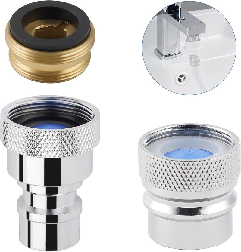 iFealClear 2 Pcs Metal Portable Dishwasher Faucet Adapter, Brass Faucet Aerator Adapter for Portable Dishwasher, 55/64-27 Female and 15/16-27 Male Thread for Kitchen/Bathroom/Rvs, Chrome - Image 1