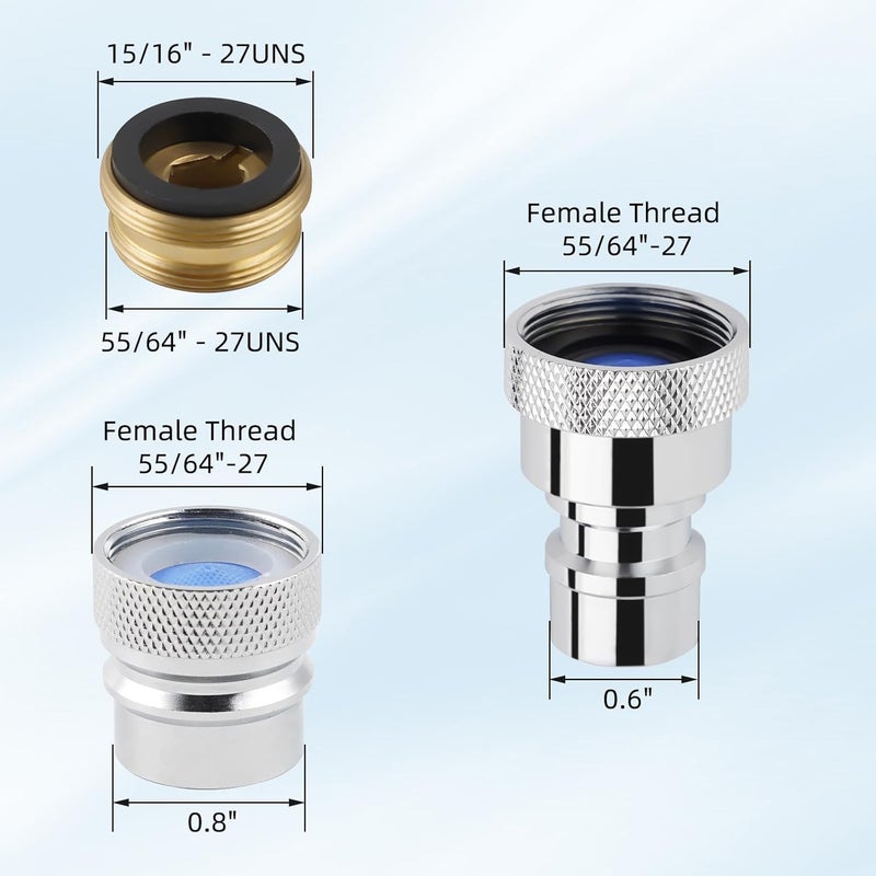 iFealClear 2 Pcs Metal Portable Dishwasher Faucet Adapter, Brass Faucet Aerator Adapter for Portable Dishwasher, 55/64-27 Female and 15/16-27 Male Thread for Kitchen/Bathroom/Rvs, Chrome - Image 2