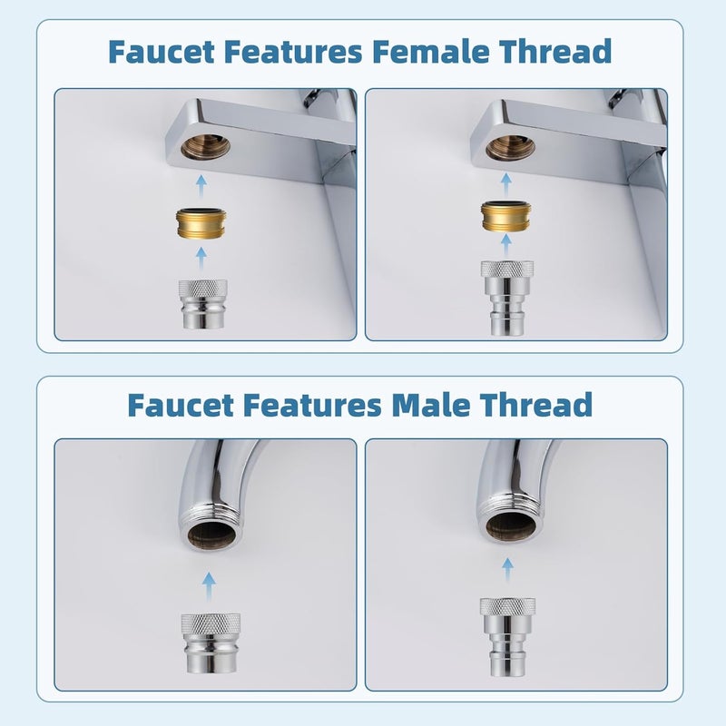 iFealClear 2 Pcs Metal Portable Dishwasher Faucet Adapter, Brass Faucet Aerator Adapter for Portable Dishwasher, 55/64-27 Female and 15/16-27 Male Thread for Kitchen/Bathroom/Rvs, Chrome - Image 5