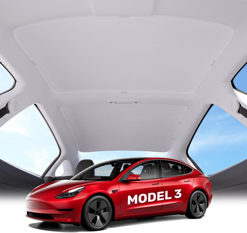 Zanch 2024 Upgrade Tesla Model 3 Sunshade Roof [No-Sag, Sun Protection] Tesla Model 3 Accessories 2024 Heat Insulation Foldable Roof Sun Shade for Model 3 2020-2023 - Gen 3 Gray - Image 1