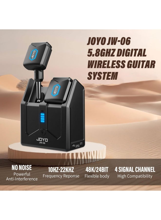 جويو نظام جيتار لاسلكي ‎5.8GHz‎ مع علبة شحن كبيرة – جهاز إرسال واستقبال لاسلكي بـ 4 قنوات متوافقة مع الجيتار الكهربائي والباص والآلات الموسيقية (JW-06) - Image 2