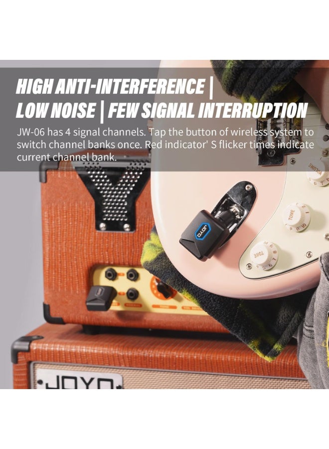 جويو نظام جيتار لاسلكي ‎5.8GHz‎ مع علبة شحن كبيرة – جهاز إرسال واستقبال لاسلكي بـ 4 قنوات متوافقة مع الجيتار الكهربائي والباص والآلات الموسيقية (JW-06) - Image 5