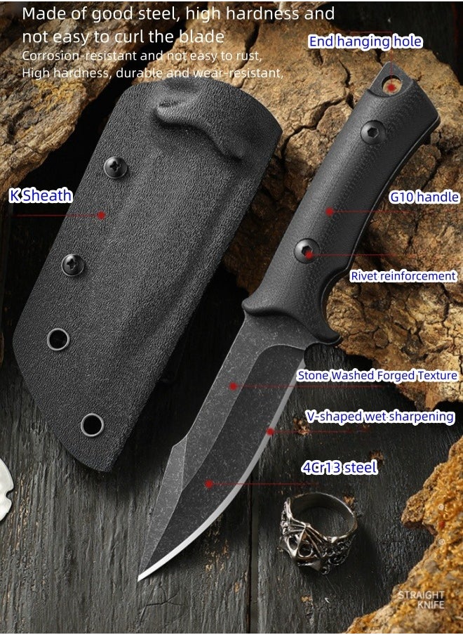 Blacksmith - 4Cr13 Steel Outdoor Knife Camping Straight Knife Outdoor Survival Knife With K Sheath High Hardness G10 Handle - Image 1