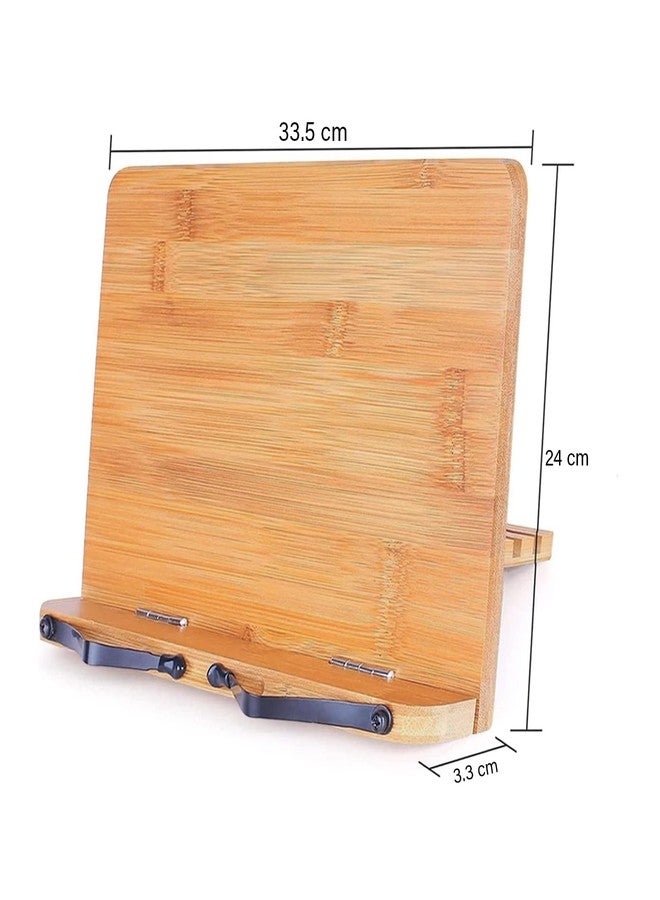 oddpod™ 13-Inch Bamboo Book Stand for Reading, Large Foldable Book Holder for Desk with Adjustable Height and Page Holder Clips for Cookbooks, Textbooks, Recipe Books, Music Books & Tablets (Medium) - Image 3