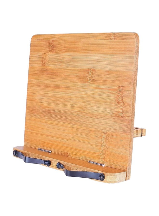 oddpod™ 13-Inch Bamboo Book Stand for Reading, Large Foldable Book Holder for Desk with Adjustable Height and Page Holder Clips for Cookbooks, Textbooks, Recipe Books, Music Books & Tablets (Medium) - Image 1