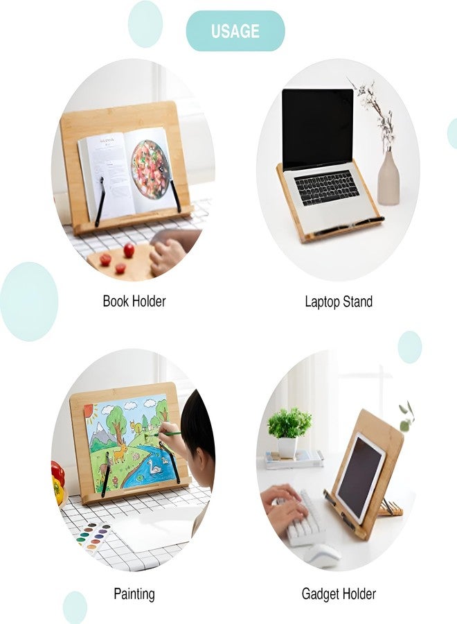 oddpod™ 13-Inch Bamboo Book Stand for Reading, Large Foldable Book Holder for Desk with Adjustable Height and Page Holder Clips for Cookbooks, Textbooks, Recipe Books, Music Books & Tablets (Medium) - Image 5