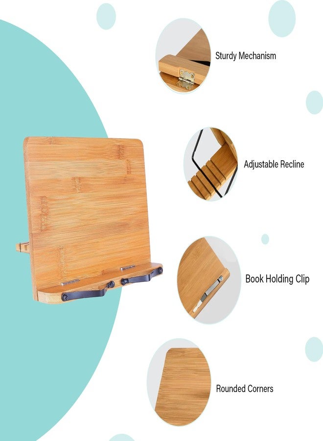 oddpod™ 13-Inch Bamboo Book Stand for Reading, Large Foldable Book Holder for Desk with Adjustable Height and Page Holder Clips for Cookbooks, Textbooks, Recipe Books, Music Books & Tablets (Medium) - Image 4
