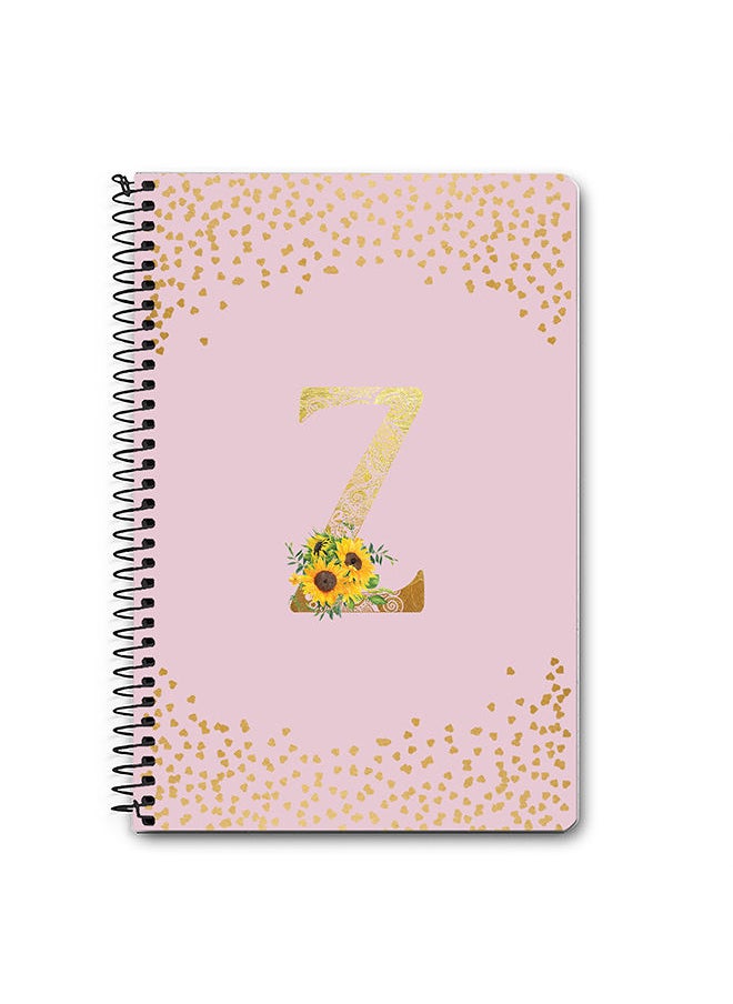 Stylizedd - Designer A5 Spiral Notebook Memo Notepad Journal - Custom Monogram Initial Letter Mandala Floral Pattern Alphabet - Z - Pink - Image 1
