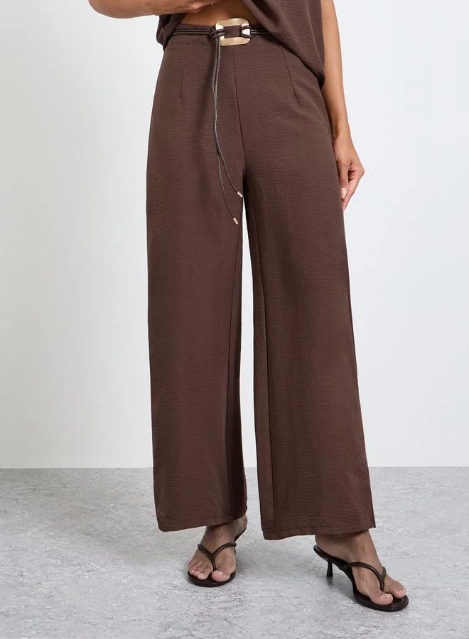 تايك تو Brown Open Collar Top and Pants Co-Ords Set