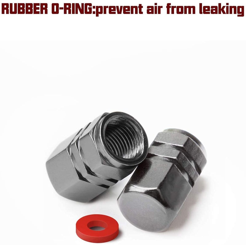 AIEX 8 Packs Aluminum Tire Valve Stem Caps with Gasket Universal Hexagon Valve Covers Replacement for Cars, SUV, Bike, Bicycle, Motorcycles, Airproof, Screw-On, Easy-Grip (Gun Grey) - Image 3