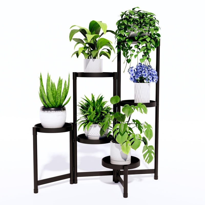 CADANI 6Tier Metal Plant Stand Indoor Outdoor Corner Tall Plant Shelf for Multiple Plants Foldable Heavy Duty Plant Holder Decoration flower Stand for House Living Room Balcony Garden Patio Black - Image 2