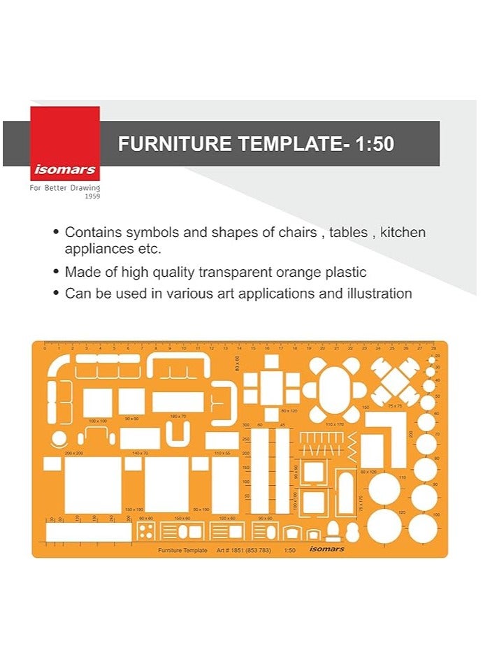 Isomars Architectural Drawing Stencil 1:50 Scale Template Orange - Image 2