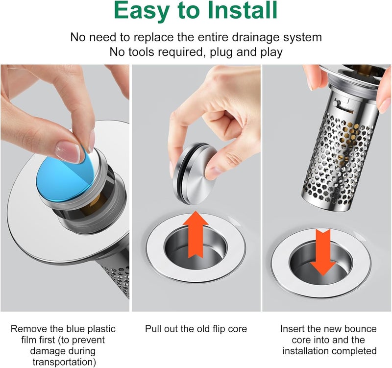 Mengine ​Bathroom Sink Drain Strainer,Pop-Up Sink Stopper Hair Catcher, Anti-Clog Stainless Steel Drain Filter Basket, Removable Sink Drain for Bathroom Sink Stopper Replacement (Silver-1) - Image 4
