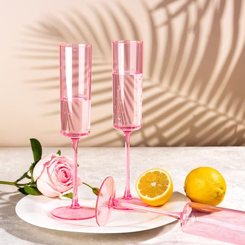 Ciaell 24 Pack Pink Plastic Champagne Flutes - Pink 6 Oz Disposable Champagne Glasses - Square Plastic Toasting Glasses for Party Birthday Anniversary Wedding - Image 4