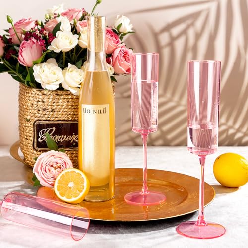 Ciaell 24 Pack Pink Plastic Champagne Flutes - Pink 6 Oz Disposable Champagne Glasses - Square Plastic Toasting Glasses for Party Birthday Anniversary Wedding - Image 5