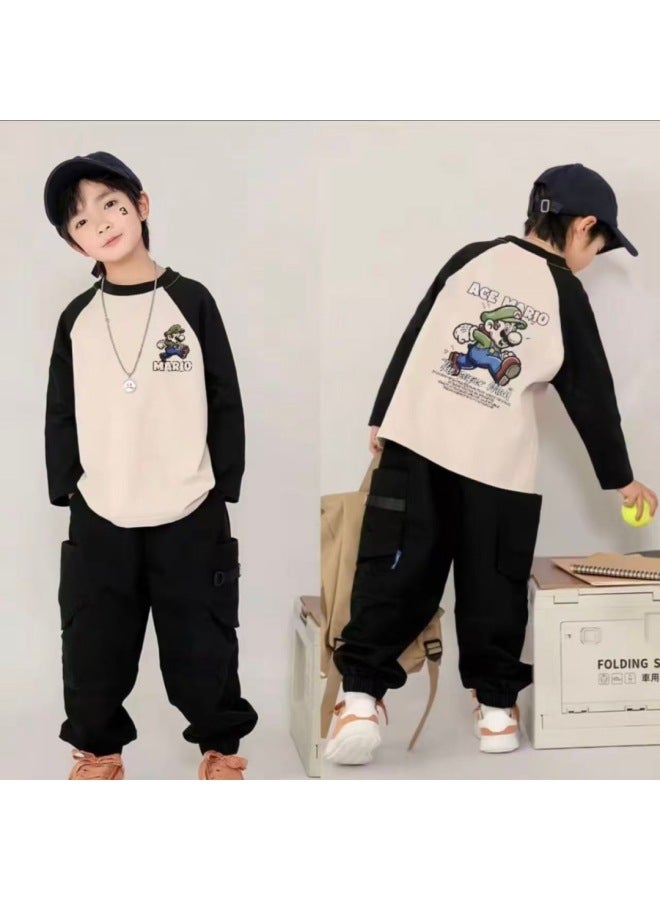 Children's Soft Velvet Bottoming Shirt Autumn And Winter Boys' Splicing Contrasting Printed Long-sleeved Warm Half Turtleneck Top