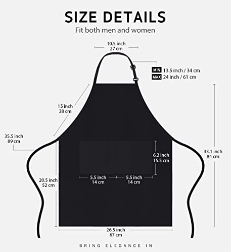 Syntus 2 Pack Adjustable Bib Apron Thicker Version Waterdrop Resistant with 2 Pockets Cooking Kitchen Aprons for Women Men Chef, Black - Image 2