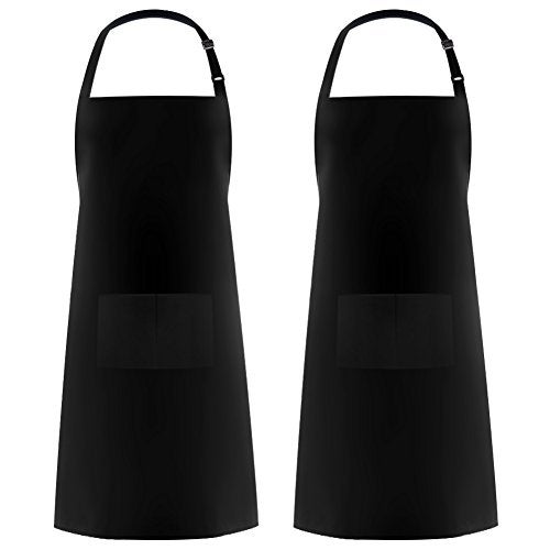 Syntus 2 Pack Adjustable Bib Apron Thicker Version Waterdrop Resistant with 2 Pockets Cooking Kitchen Aprons for Women Men Chef, Black - Image 1