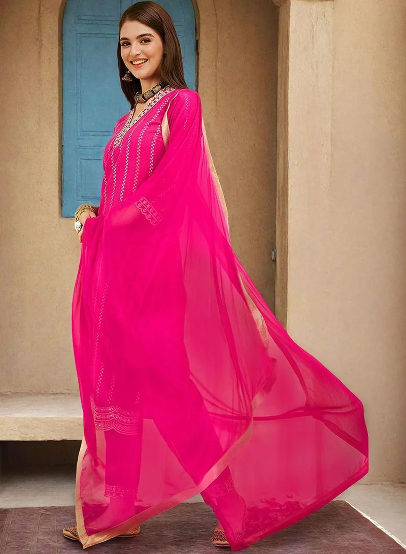 ISHIN  Women's Pink 100% Cotton Printed Tunic Full Length Casual Straight Fit Kurta Set for Women | Best Price UAE