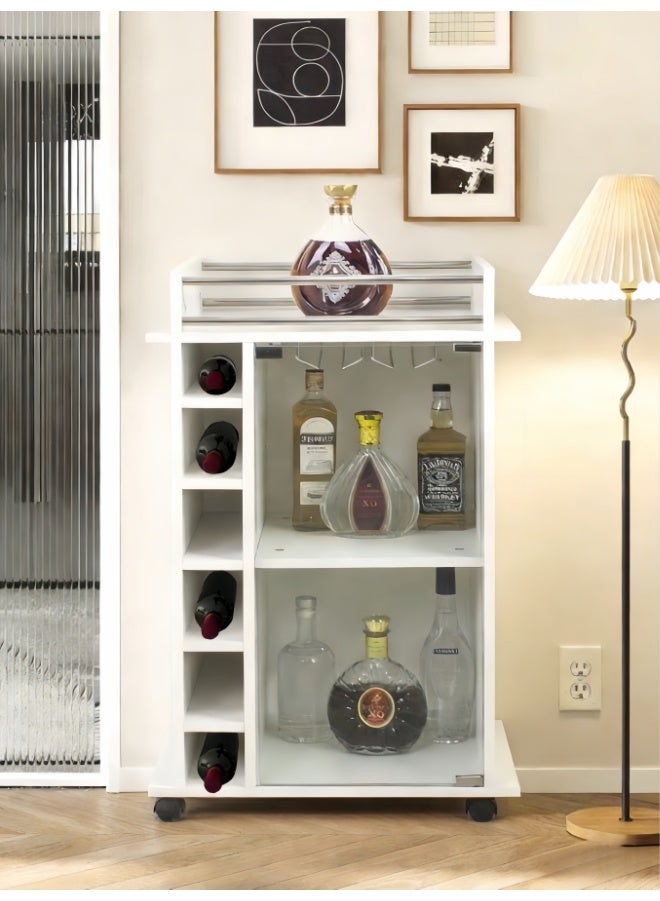 Corner Bar Cabinet Floor Standing Wine Cellar Shelf Bottle Holder for Wine and Liquor Wooden Cellar 6 Places Bottle Holder with Rack for Glass Glasses in Metal (White, JJ003) - Image 1