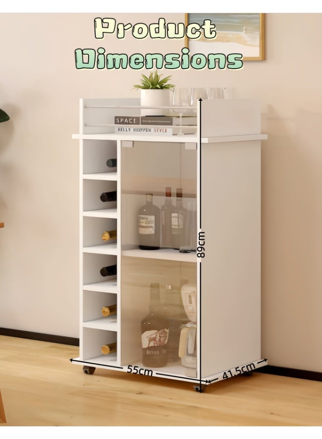 Corner Bar Cabinet Floor Standing Wine Cellar Shelf Bottle Holder for Wine and Liquor Wooden Cellar 6 Places Bottle Holder with Rack for Glass Glasses in Metal (White, JJ003) - Image 3