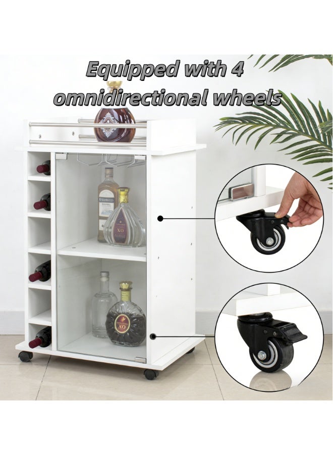 Corner Bar Cabinet Floor Standing Wine Cellar Shelf Bottle Holder for Wine and Liquor Wooden Cellar 6 Places Bottle Holder with Rack for Glass Glasses in Metal (White, JJ003) - Image 4
