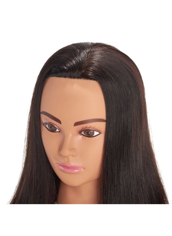 Hairingrid - Mannequin Head 20"-22" 100% Human Hair Hairdresser Cosmetology Mannequin Manikin Training Head Hair and Free Clamp Holder (1906LB0214) - Image 1