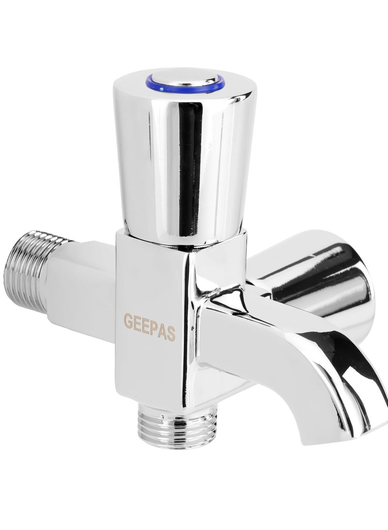 GEEPAS Geepas Wall Mounted 2-IN-1 Bib Tap- GSW61138| Brass Tap with Solid Lever Handle, Suitable for Toilets, Lavatory, Wash Basins, Plumbing Fixtures| Chrome Plated,  Turn Ceramic Brass Cartridge| Thread Pr - Image 1