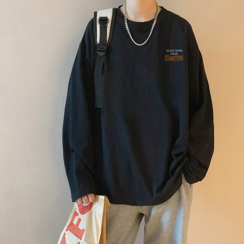 American Style Retro Long-Sleeved T-Shirt Boys Autumn Top Wear Loose Inner Base Shirt New Style Sweater Fashion Brand - Image 3