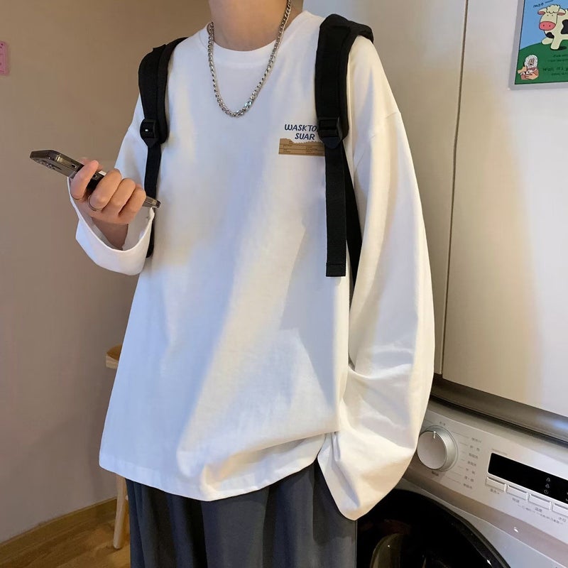 American Style Retro Long-Sleeved T-Shirt Boys Autumn Top Wear Loose Inner Base Shirt New Style Sweater Fashion Brand - Image 2