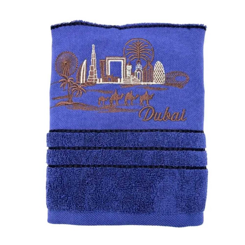 Kovar Quick Drying Soft Hand And Face Towel With Dubai Souvenir Prints- Dark Blue - Image 1