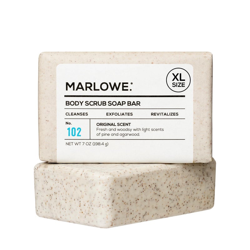 MARLOWE. No. 102 Body Scrub Soap 7 oz, Exfoliating Soap Bar with Shea Butter, Olive Oil & Green Tea Extracts, Cleanses, Smooths & Revitalizes Skin, Original Sage & Fir Scent - Image 1