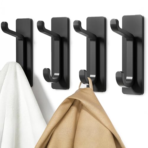 pickpiff Wall Hooks for Coat and Towel: 13LB Adhesive Door Hanger Stick on, Black 4 Pack - Image 1