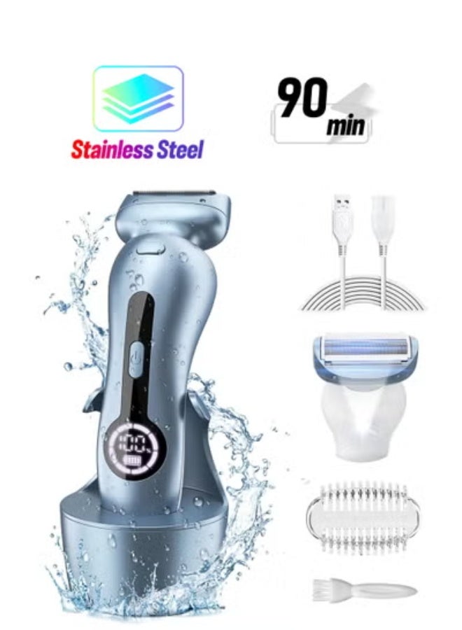 Loquat Electric Shaver for Women, Womens Electric Razor Lady IPX7 Waterproof Legs Arm Underarm Painless Epilator Body Hair Remover Rechargeable Wet Dry Use Bikini Trimmer W/ Charging Stand  LCD Display - Image 1