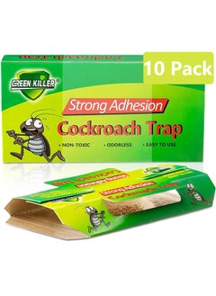 GREEN KILLER 10 Pack Roach Catcher Sticky Cockroach Bait Traps Glue Cockroach Killer Bug Insect Pest Control for Indoor Home Office School Child and Pet Friendly  - Image 1