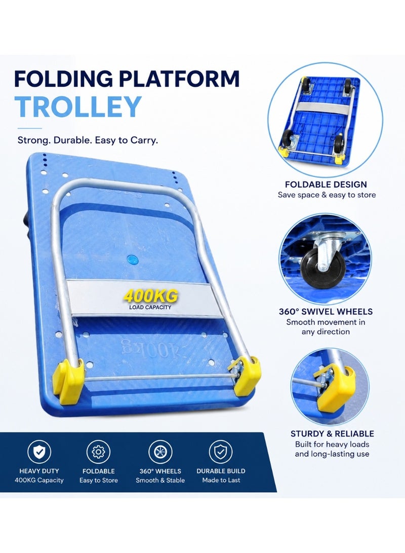 Vphom 400KG Heavy Duty Folding Platform Trolley, Pushcart Dolly with 360Â° Swivel Wheels, Foldable Hand Truck for Warehouse, Office, Home & Delivery Use - Image 1