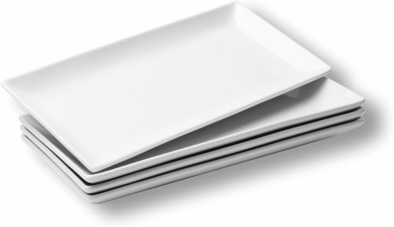 WishDeco Ceramic Serving Platters Set of 4, Rectangle Serving Trays 30x14.5 cm, White Serving Plates, Long Platter for Cake, Steak, Sushi, Appetizer - Image 1