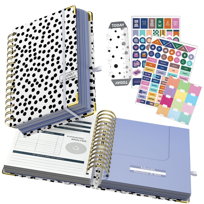 Ospelelf Budget Planner - Budget Book with Bill Organizer and Expense Tracker, 12 Month undated Budget Planner/Account Book to Take Control of Your Money, Start Anytime(Polka dots) - Image 1