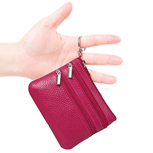 Cynure Women's Genuine Leather Coin Purse Mini Pouch Change Wallet with Keychain,rose - Image 2