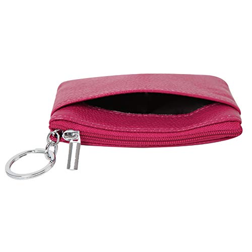 Cynure Women's Genuine Leather Coin Purse Mini Pouch Change Wallet with Keychain,rose - Image 3
