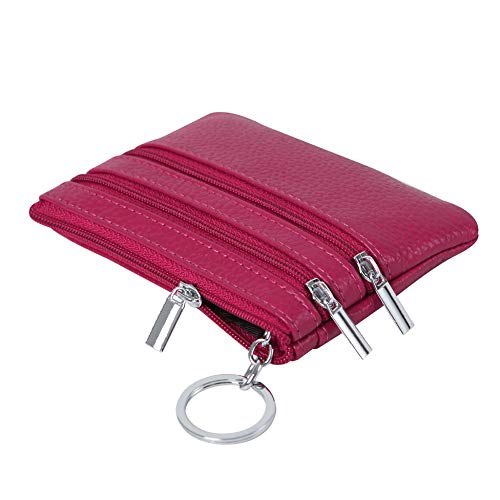 Cynure Women's Genuine Leather Coin Purse Mini Pouch Change Wallet with Keychain,rose - Image 5