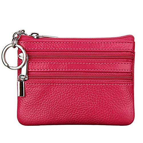 Cynure Women's Genuine Leather Coin Purse Mini Pouch Change Wallet with Keychain,rose - Image 1