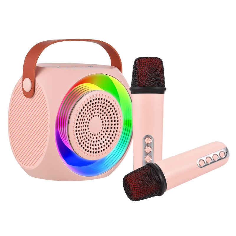 Mini Karaoke Machine: Pink, Dual Microphone, Colorful Light Show - Portable Long Battery Life, Stable BT 5.3 Connection for Home Parties Outdoor Events - Image 1