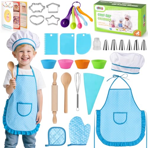 LovesTown Kids Cooking and Baking Sets 32PCS Play Kitchen Accessories Pretend Play Toys for Toddler Birthday for Boys - Image 1