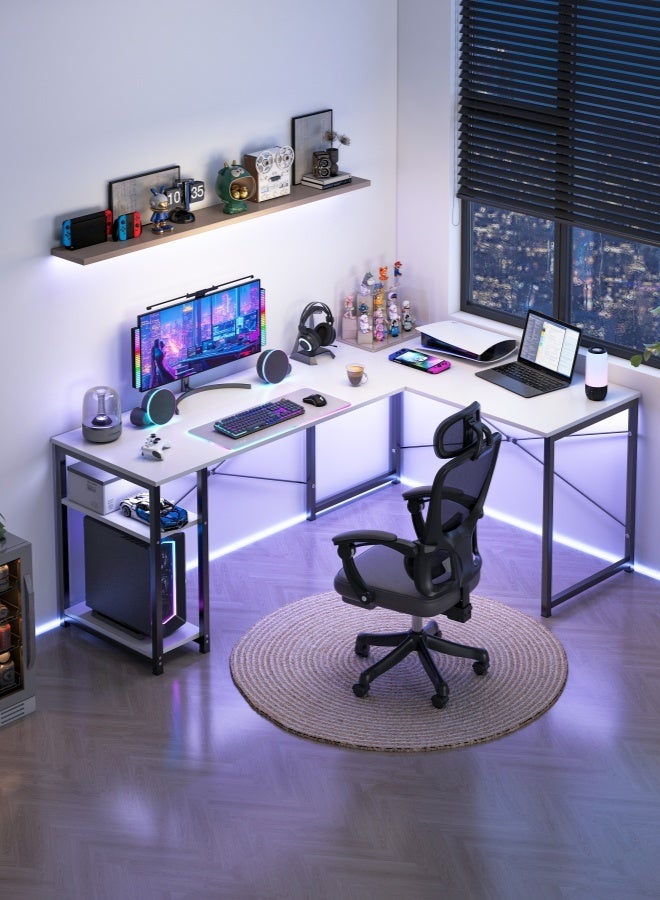 Shofenkei White L-Shaped Gaming Table Computer Desk with Corner Stand - Reversible Study Desk Home Office Workstation White Black  - Image 1