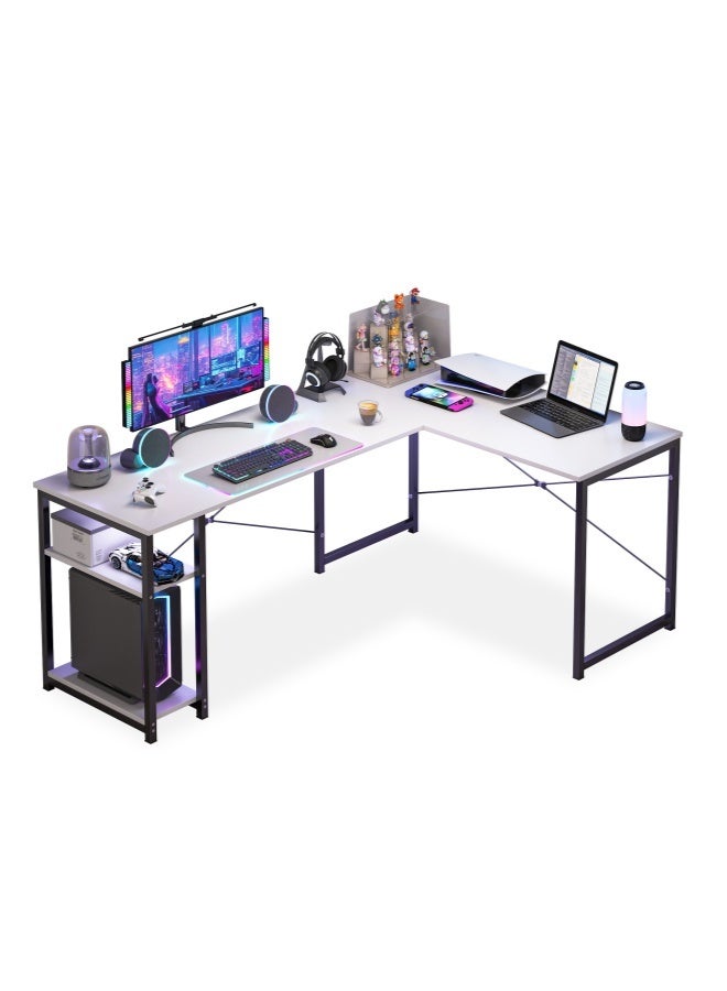 Shofenkei White L-Shaped Gaming Table Computer Desk with Corner Stand - Reversible Study Desk Home Office Workstation White Black  - Image 2