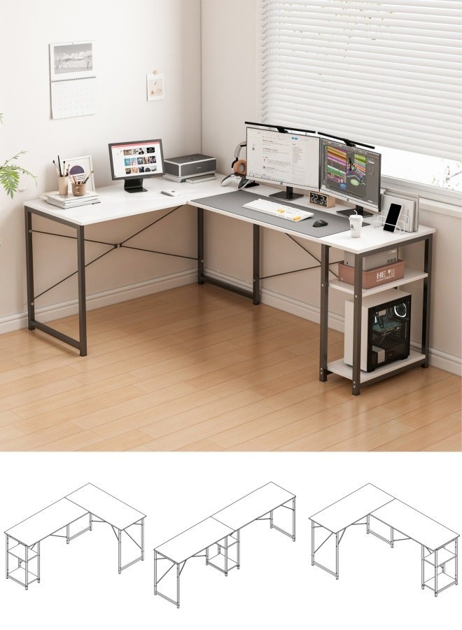Shofenkei White L-Shaped Gaming Table Computer Desk with Corner Stand - Reversible Study Desk Home Office Workstation White Black  - Image 3