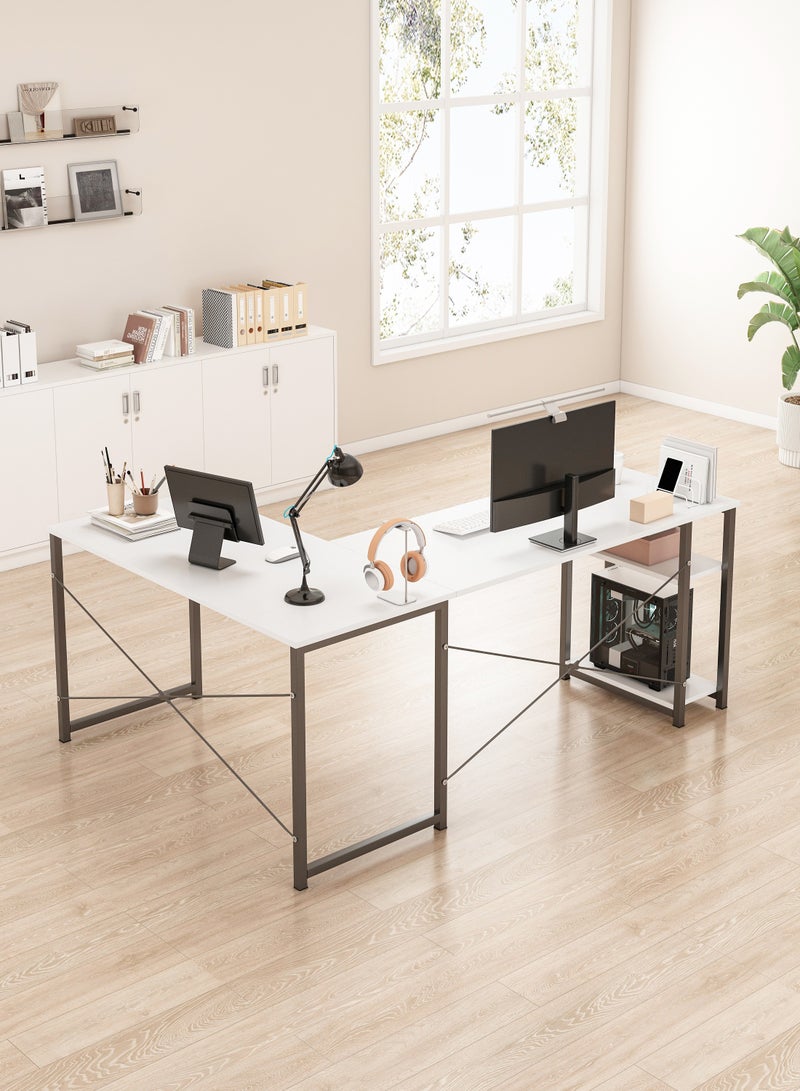 Shofenkei White L-Shaped Gaming Table Computer Desk with Corner Stand - Reversible Study Desk Home Office Workstation White Black  - Image 4