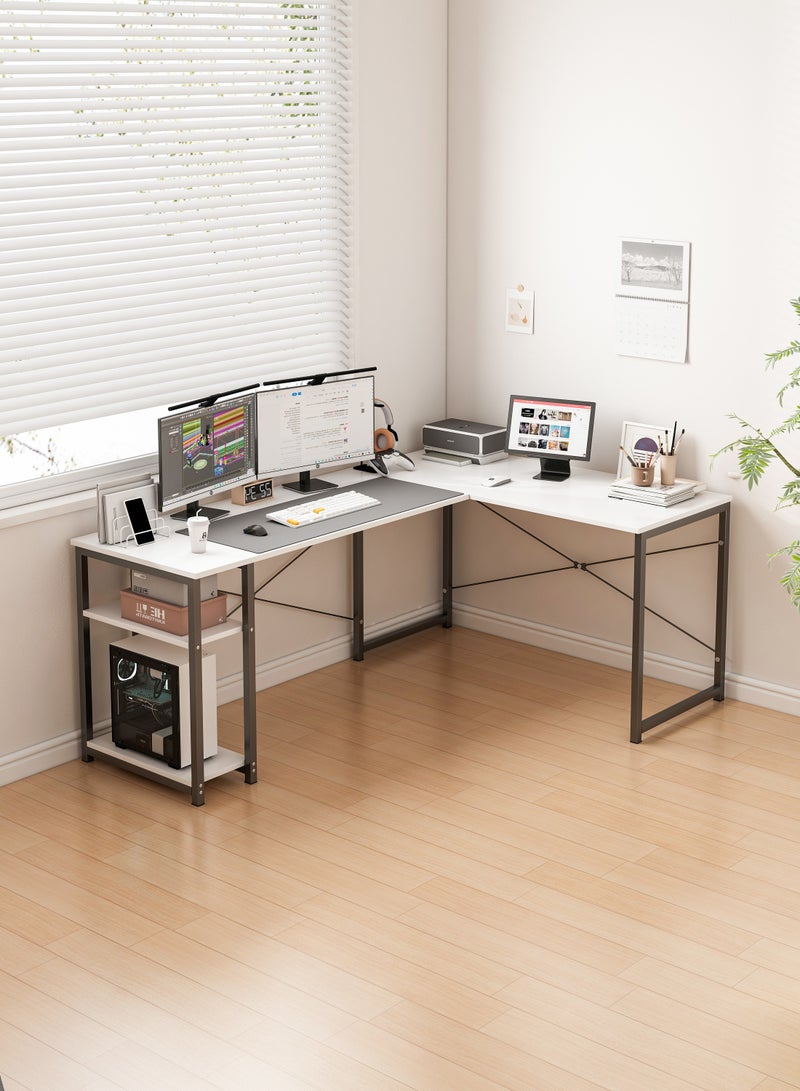 Shofenkei White L-Shaped Gaming Table Computer Desk with Corner Stand - Reversible Study Desk Home Office Workstation White Black  - Image 5