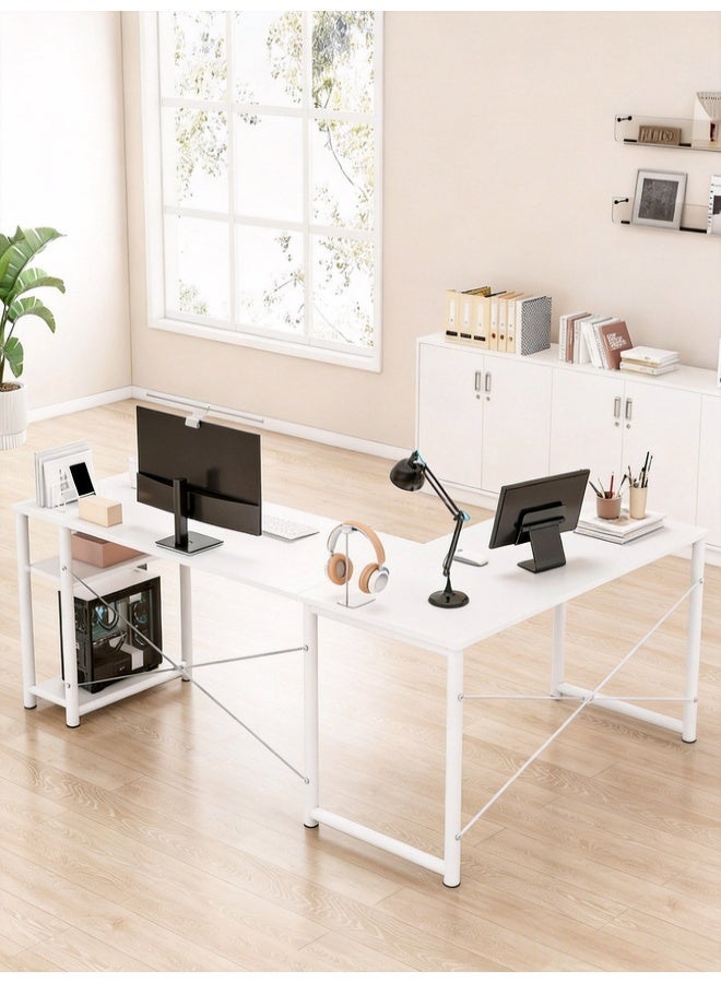 Zanotta White L-Shaped Gaming Table Computer Desk with Corner Stand - Reversible Study Desk Home Office Workstation White Black - Image 4
